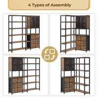 Sikaic Bookshelf 6 Tier Industrial Convertible L Shaped Corner Bookshelf with 6 Fabric Drawers Rustic Brown Brown / Engineered Wood / Modern