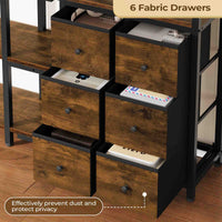 Sikaic Bookshelf 6 Tier Industrial Convertible L Shaped Corner Bookshelf with 6 Fabric Drawers Rustic Brown Brown / Engineered Wood / Modern