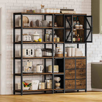 Sikaic Bookshelf 6 Tier Industrial Convertible L Shaped Corner Bookshelf with 6 Fabric Drawers Rustic Brown Brown / Engineered Wood / Modern