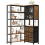 Sikaic Bookshelf 6 Tier Industrial Convertible L Shaped Corner Bookshelf with 6 Fabric Drawers Rustic Brown Brown / Engineered Wood / Modern