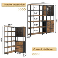 Sikaic Bookshelf 6 Tier Industrial Convertible L Shaped Corner Bookshelf with 6 Fabric Drawers Rustic Brown Brown / Engineered Wood / Modern