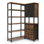 Sikaic Bookshelf L Shaped Corner Bookshelf with 6 Fabric Drawers Rustic Brown Brown / Engineered Wood / Modern