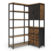 Sikaic Bookshelf L Shaped Corner Bookshelf with 6 Fabric Drawers Rustic Brown Brown / Engineered Wood / Modern