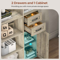 Sikaic Bookshelf 71 Inches L-Shaped Large Storage 7-Shelf Farmhouse Corner Bookshelf with Lockers & Drawers for Home Office Grey Grey / Engineered Wood / Modern