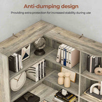 Sikaic Bookshelf 71 Inches L-Shaped Large Storage 7-Shelf Farmhouse Corner Bookshelf with Lockers & Drawers for Home Office Grey Grey / Engineered Wood / Modern