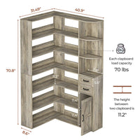 Sikaic Bookshelf 71 Inches L-Shaped Large Storage 7-Shelf Farmhouse Corner Bookshelf with Lockers & Drawers for Home Office Grey Grey / Engineered Wood / Modern