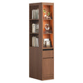 Sikaic 12-Inch Narrow Bookshelf with LED Display Shelf and Closed Storage Walnut