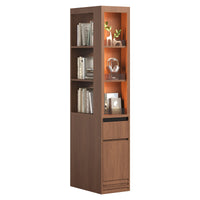 Sikaic Bookshelf Sikaic 12-Inch Narrow Bookshelf with LED Display Shelf and Closed Storage Walnut