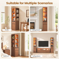 Sikaic Bookshelf Sikaic 12-Inch Narrow Bookshelf with LED Display Shelf and Closed Storage Walnut