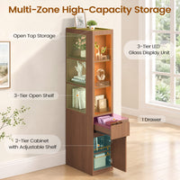 Sikaic Bookshelf Sikaic 12-Inch Narrow Bookshelf with LED Display Shelf and Closed Storage Walnut