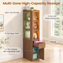 Sikaic Bookshelf Sikaic 12-Inch Narrow Bookshelf with LED Display Shelf and Closed Storage Walnut