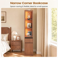 Sikaic Bookshelf Sikaic 12-Inch Narrow Bookshelf with LED Display Shelf and Closed Storage Walnut
