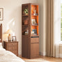 Sikaic Bookshelf Sikaic 12-Inch Narrow Bookshelf with LED Display Shelf and Closed Storage Walnut