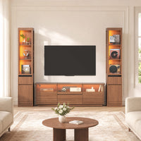 Sikaic Bookshelf Sikaic 12-Inch Narrow Bookshelf with LED Display Shelf and Closed Storage Walnut
