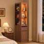 Sikaic Bookshelf Sikaic 12-Inch Narrow Bookshelf with LED Display Shelf and Closed Storage Walnut
