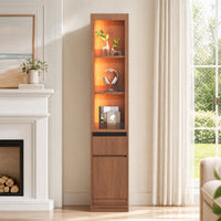 Sikaic Bookshelf Sikaic 12-Inch Narrow Bookshelf with LED Display Shelf and Closed Storage Walnut