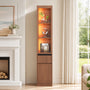 Sikaic Bookshelf Sikaic 12-Inch Narrow Bookshelf with LED Display Shelf and Closed Storage Walnut