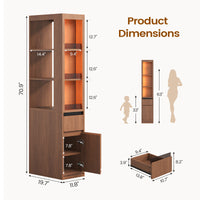 Sikaic Bookshelf Sikaic 12-Inch Narrow Bookshelf with LED Display Shelf and Closed Storage Walnut