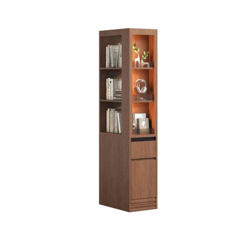 Sikaic Bookshelf Sikaic 12-Inch Narrow Bookshelf with LED Display Shelf and Closed Storage Walnut Walnut / Engineered Wood / Modern
