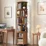 Sikaic Bookshelf Sikaic 6-Tier 360° Rotating Bookshelf with Fluted Storage Cabinet Walnut Walnut / Engineered Wood & Solid Wood / Modern