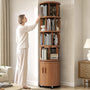 Sikaic Bookshelf Sikaic 6-Tier 360° Rotating Bookshelf with Fluted Storage Cabinet Walnut Walnut / Engineered Wood & Solid Wood / Modern