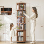 Sikaic Bookshelf Sikaic 6-Tier 360° Rotating Bookshelf with Fluted Storage Cabinet Walnut Walnut / Engineered Wood & Solid Wood / Modern