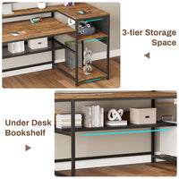 Sikaic L Shaped Reversible LED Gaming Desk with Power Outlets Strip Monitor Shelf Keyboard Tray Pegboard and Storage Shelves Brown