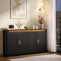 Sikaic Buffet Cabinet 60 Inch Sideboard Buffet Cabinet with Storage Power Black Black / Engineered Wood / Modern