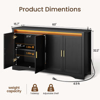 Sikaic Buffet Cabinet 60 Inch Sideboard Buffet Cabinet with Storage Power Black Black / Engineered Wood / Modern