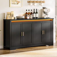 Sikaic Buffet Cabinet 60 Inch Sideboard Buffet Cabinet with Storage Power Black Black / Engineered Wood / Modern