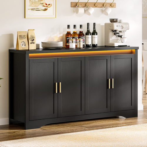 Sikaic Buffet Cabinet 60 Inch Sideboard Buffet Cabinet with Storage Power Black Black / Engineered Wood / Modern