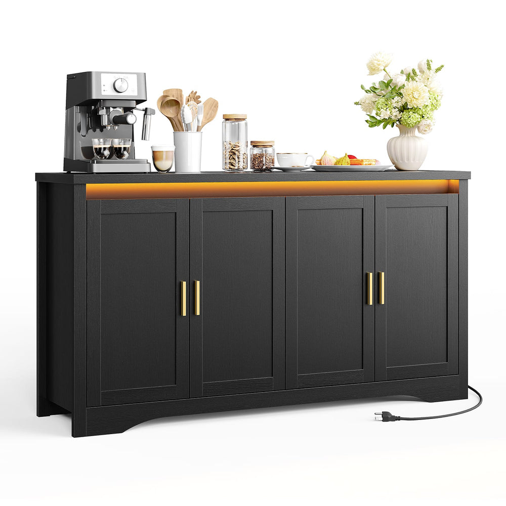 Sikaic Buffet Cabinet 60 Inch Sideboard Buffet Cabinet with Storage Power Black Black / Engineered Wood / Modern