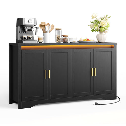 Sikaic Buffet Cabinet 60 Inch Sideboard Buffet Cabinet with Storage Power Black Black / Engineered Wood / Modern