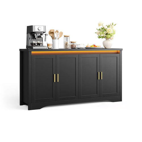 Sikaic Buffet Cabinet 60 Inch Sideboard Buffet Cabinet with Storage Power Black Black / Engineered Wood / Modern