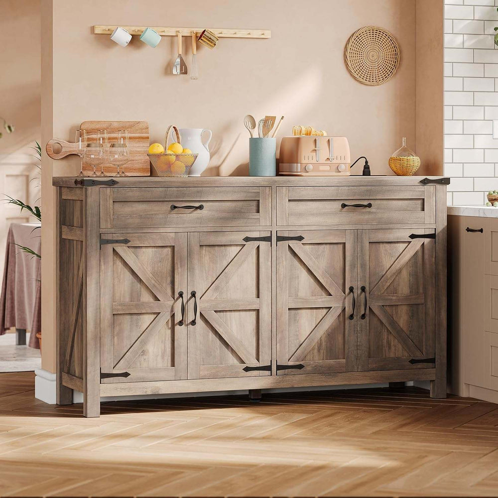 Sikaic Buffet Cabinet 55.1in Farmhouse Buffet Cabinet with Drawers and Adjustable Shelves for Kitchen Grey / Engineered Wood / Farmhouse