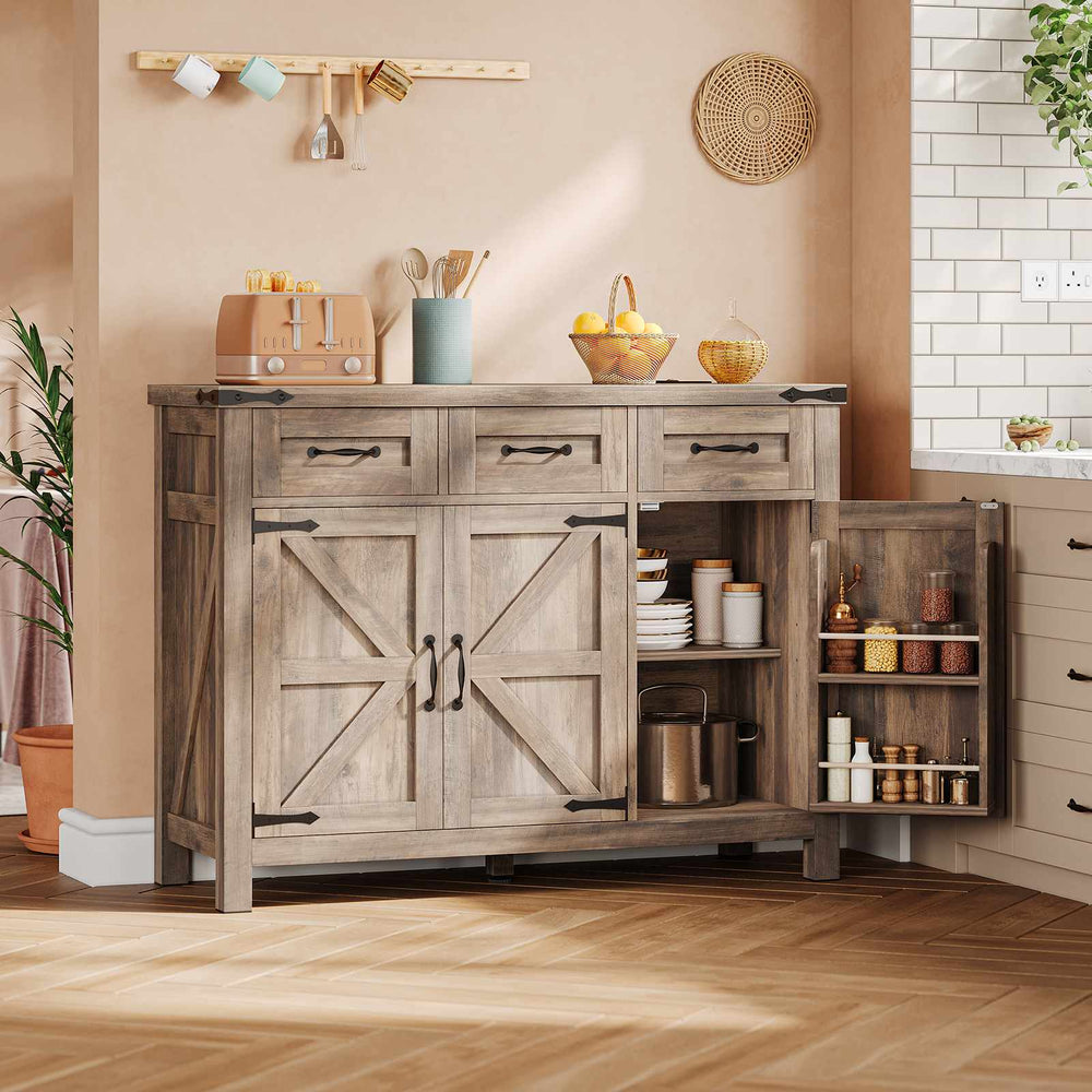 Sikaic Buffet Cabinet Buffet Cabinet with 3 Drawers Grey Grey / Engineered Wood / Modern