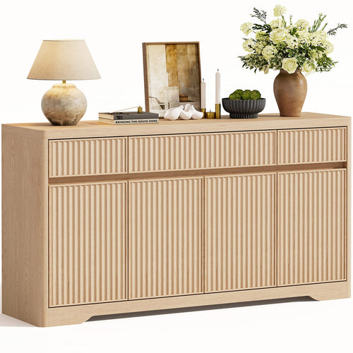Sikaic Buffet Cabinet 57 Inch Fluted Buffet Cabinet with Storage Natural Oak Natural / Engineered Wood / Modern