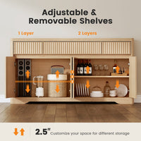 Sikaic Buffet Cabinet 57 Inch Fluted Buffet Cabinet with Storage Natural Oak Natural / Engineered Wood / Modern