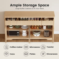 Sikaic Buffet Cabinet 57 Inch Fluted Buffet Cabinet with Storage Natural Oak Natural / Engineered Wood / Modern