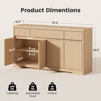 Sikaic Buffet Cabinet 57 Inch Fluted Buffet Cabinet with Storage Natural Oak Natural / Engineered Wood / Modern