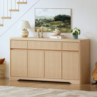 Sikaic Buffet Cabinet 57 Inch Fluted Buffet Cabinet with Storage Natural Oak Natural / Engineered Wood / Modern