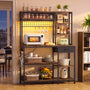 Sikaic Buffet Cabinet 47.5" Kitchen Bakers Rack with Power Outlet & LED Light Rustic Brown Rustic Brown / Rustic / Metal