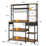 Sikaic Buffet Cabinet 47.5" Kitchen Bakers Rack with Power Outlet & LED Light Rustic Brown Rustic Brown / Rustic / Metal