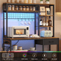 Sikaic Buffet Cabinet 47.5" Kitchen Bakers Rack with Power Outlet & LED Light Rustic Brown Rustic Brown / Rustic / Metal