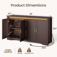 Sikaic Buffet Cabinet 60 Inch Sideboard Buffet Cabinet with Storage Power Walnut Walnut / Engineered Wood / Modern