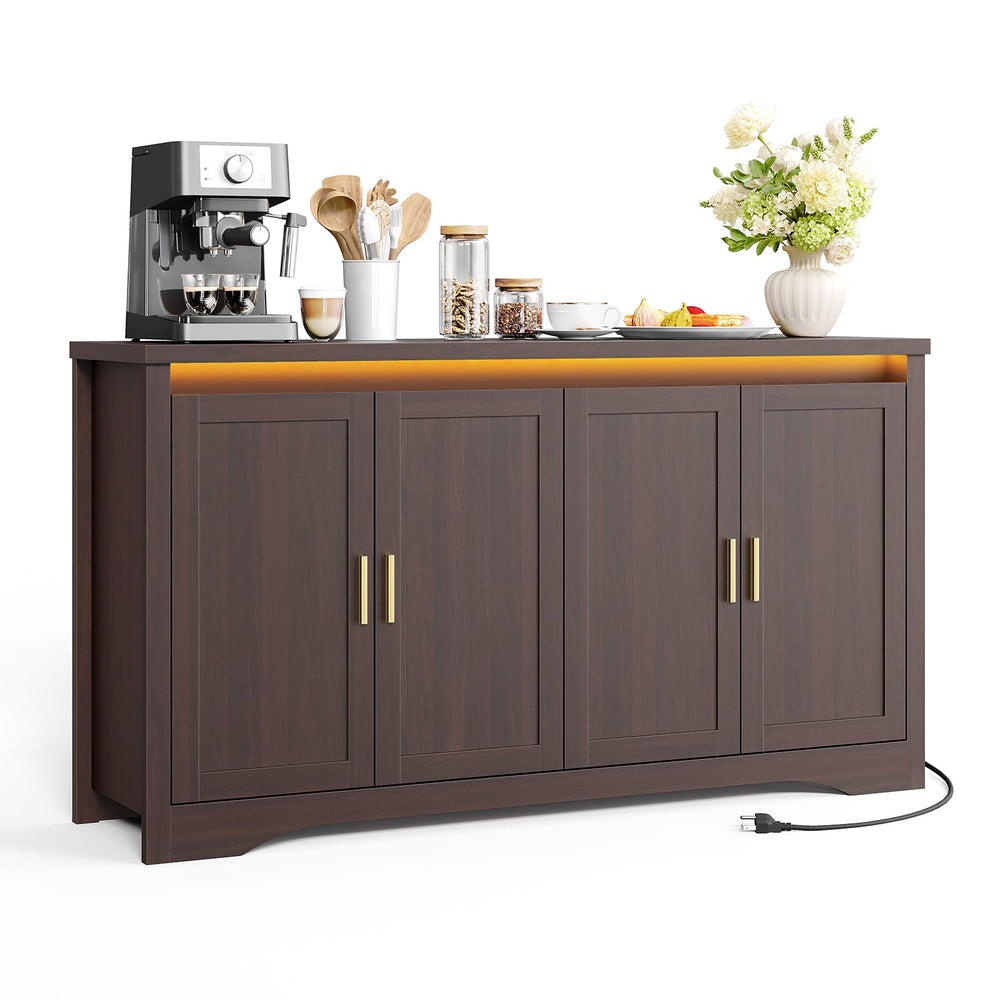 Sikaic Buffet Cabinet 60 Inch Sideboard Buffet Cabinet with Storage Power Walnut Walnut / Engineered Wood / Modern
