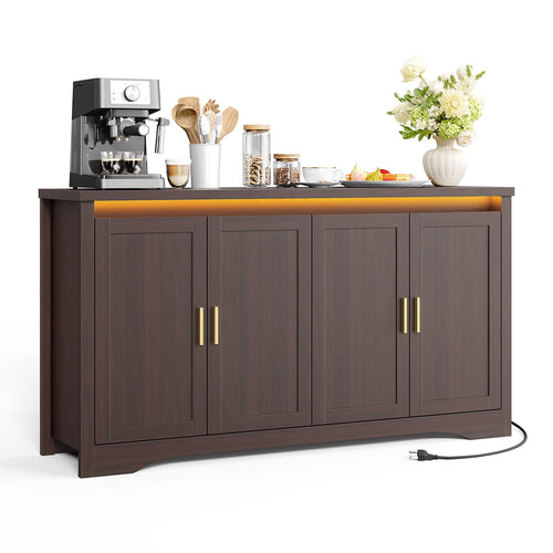 Sikaic Buffet Cabinet 60 Inch Sideboard Buffet Cabinet with Storage Power Walnut Walnut / Engineered Wood / Modern