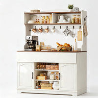 Sikaic Buffet Cabinet 47.2 inch Bakers Rack with Storage and Drop Leaf,  White Walnut & White / Engineered Wood / Farmhouse