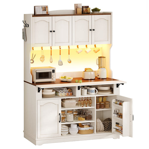 Sikaic Buffet Cabinet Farmhouse-style kitchen storage cabinet with charging station, white Walnut & White / Engineered Wood / Farmhouse