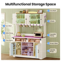 Sikaic Buffet Cabinet Farmhouse-style kitchen storage cabinet with charging station, white Walnut & White / Engineered Wood / Farmhouse